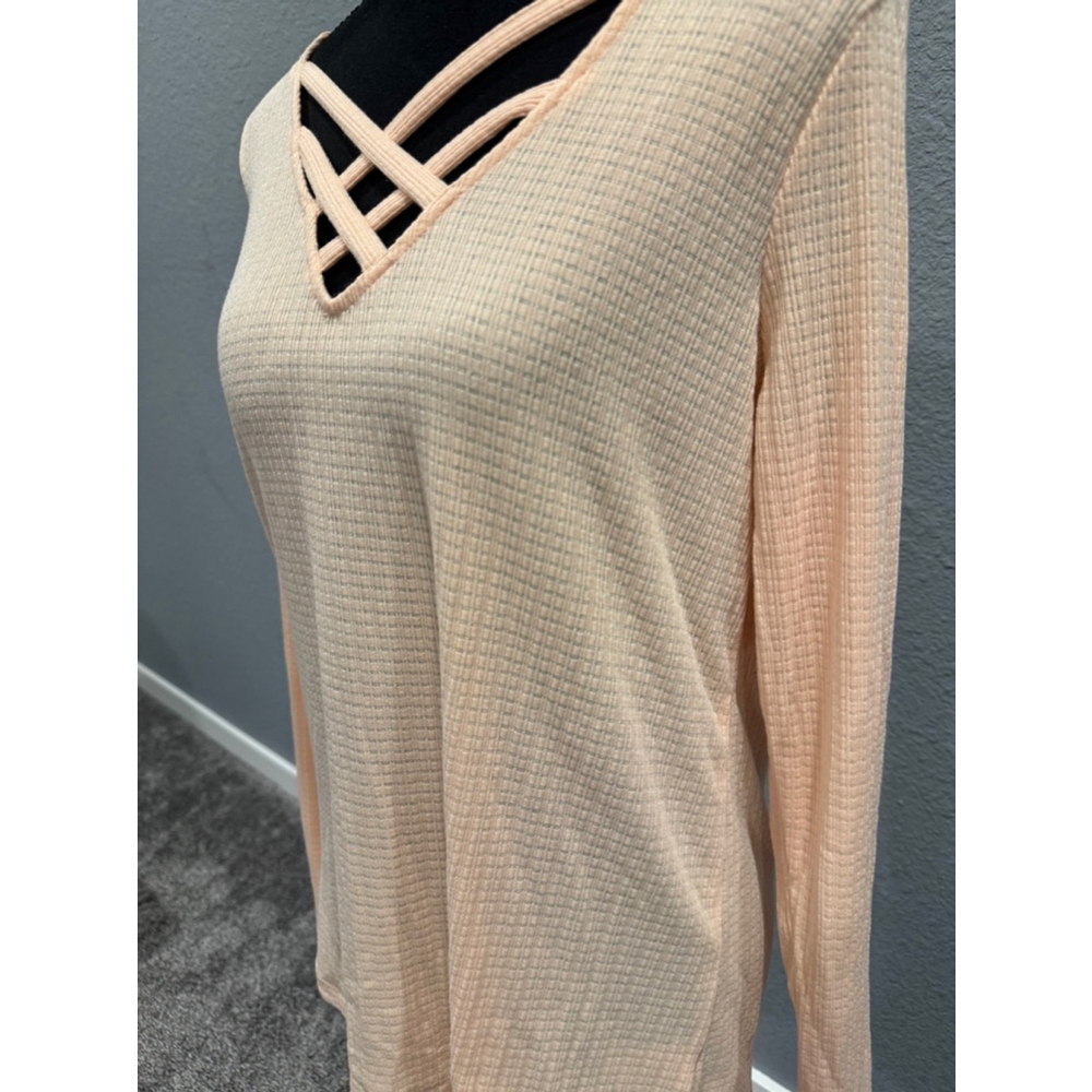 White Birch Women’s Waffle Knit Top with Crisscross Neckline NWOT, Sz S - Picture 10 of 11